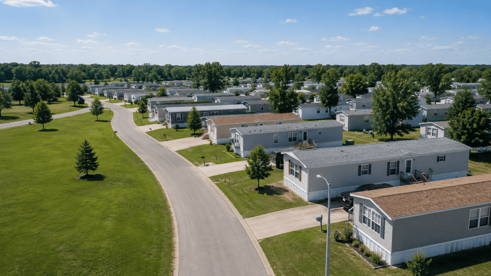 Well-maintained mobile home community with attractive homes, paved streets and organized infrastructure