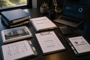 Organized commercial financing documents and checklist prepared for lender review.